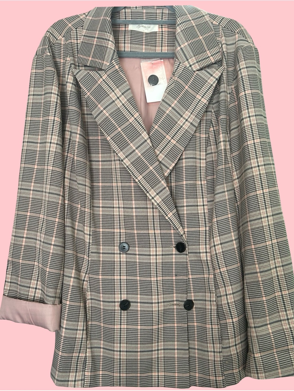 Plaid Double-Breasted Blazer Jacket in Pink and Gray.Boss Lady Blazer! Size 3X. - Picture 12 of 16